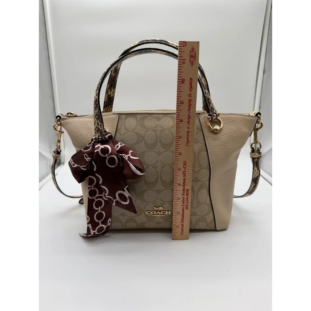 Coach Prairie Satchel Signature Canvas Snakeskin Leather Handbag C7261 Khaki